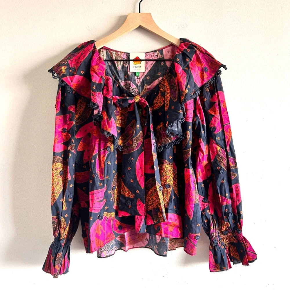 Farm Rio Patchwork Bananas Blouse Size Small New with tags